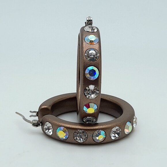 chunky metal copper 1.5 inch Lucite Acrylic wide Hoop clear & ab Fashion earring - Picture 3 of 4